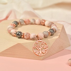 Parma77 Mothers Day Gifts for Grandma Mimi Nana, Tree of Life Bracelet, Natural Stone Nana Grandma Mimi Bracelets for Women (Mimi-Pink)