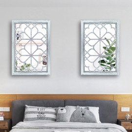 Wocred Set of 2 Rectangular Wall Mirror,Gorgeous Rustic Farmhouse Accent Mirror,Rustic White Color Entry Mirror for Bathroom Renovation,Bedrooms,Living Rooms and More(11”x15”)