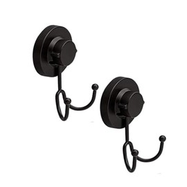 Gecko-Loc Heavy Duty Suction Cup Hooks (2 Pack - Black) Stainless Steel Shower Hooks for Shower, Bathroom & Kitchen - Durable Hooks Hold Loofah, Towels & More - Powerful Vacuum Seal Technology