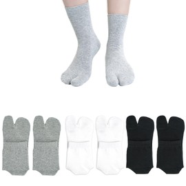 Men's Split Toe Tabi Socks - Athletic Cotton Crew Length Quarter Ankle Socks, Breathable Two-Toe Design for All Seasons, 6-Pack (2 Black 2 White 2 Grey)
