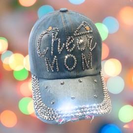 Popfizzy Cheer Mom Hat for Women, Rhinestone Cheer Mom Gifts, Bling Cheer Accessories, Cheer Clothes, Cool Cheer Gifts