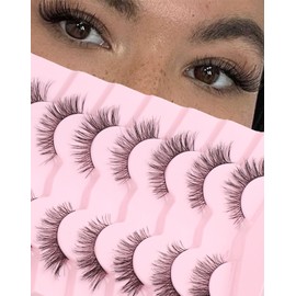 Natural Lashes Mink Natural Eyelashes False Eyelashes Natural Look False Lashes Wispy Eye Lashes Cat Eyelashes Fake Lashes 7 Pairs NK27