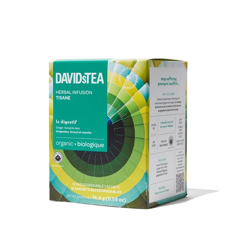 DAVIDsTEA Organic Le Digestif Herbal Tea, caffeine-free, 12 tea bags