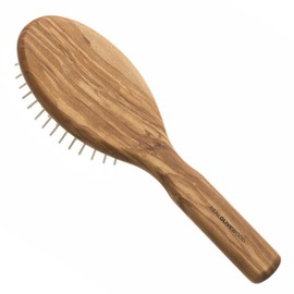Antistatic Olive Wood Hair Brush with Olive Wood Pins - Luxury Hair Care Gift 22cm Green
