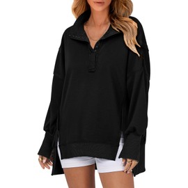 SHEWIN Sweatshirt for Women Early Fall Fashion Long Sleeve Shirts Casual Loose V Neck Sweatshirts Trendy Fall Outfits for Women 2025 Black Medium