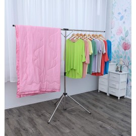 exilot Foldable Portable Space Saving Clothes Drying Rack, Heavy Duty Stainless Steel Laundry Drying Racks, Adjustable High Capacity Garment Rack, with Windproof Hooks.