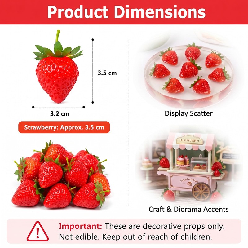 BlackQuill 40Pcs Plastic Strawberry Fake Fruit Set Artificial strawberries