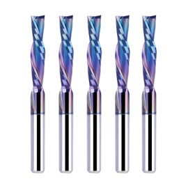 SpeTool 5-Piece Carbide Spiral Downcut CNC Router Bits Set, 1/8 Inch Cutting Dia 1/8 Inch Shank with TAC Coated End Mill Bit for Wood Carving Engraving Tool