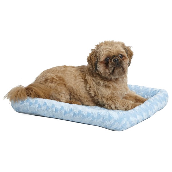 MidWest Bolster Pet Bed for Dogs & Cats 24L-Inch Blue Dog Bed or Cat Bed w/ Comfortable Bolster | Ideal for "Small" Dog Breeds & Fits a 24-Inch Dog Crate | Easy Maintenance Machine Wash & Dry | 1-Year Warranty