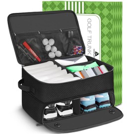 CAMPLAND 2 Layer Golf Trunk Organizer, Waterproof Car Golf Locker for 2 Pair Shoes, Durable Golf Trunk Storage for Balls, Tees, Clothes, Gloves, Accessories, Golf Gifts