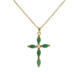 ZILENIU Jade Pendant Necklace, Dainty Gold Plated Cross Necklace for Women, Reiki Healing Natural Gemstone Protection Necklace (Green Jade)