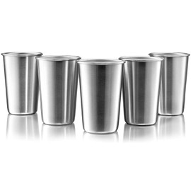 16 Ounce Stainless Steel Pint Cups - Stackable Pint Cup Tumblers For Travel – Metal Cups For Drinking Outdoors - 16 Oz Reusable Steel Cups - 5 Pack