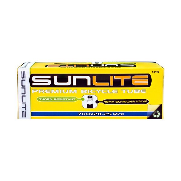 SUNLITE Thorn Resistant Schrader Valve Tube, 700 x 20-25 (27 x 1) / 48mm, Black