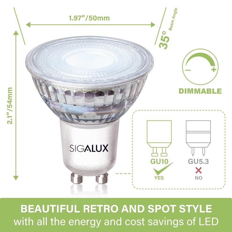 Sigalux GU10 LED Light Bulbs, Dimmable 5000K Daylight White Natural