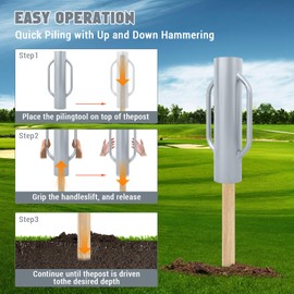 37 LB T Post Driver Metal Fence Post Driver Manual Heavy Duty Hand Post Pounder,Fence Post Hammer with Handle for U Fence Post Wooden Post (Sliver)