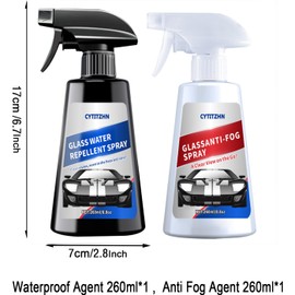 CYTITZHN Water Repellent & Anti Fog Spray for Car Windscreen, Windows, Mirrors, Goggles, Helmets - Waterproof Defogger Spray for Automotive Glasses - Pack of 2