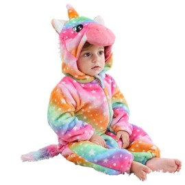 LOLANTA Toddler Rainbow Unicorn Costume Girls,Plush Hooded Romper for Baby, Multicolor, 2-2.5 Years,Tag 110