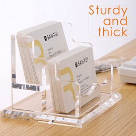 SANRUI Acrylic Business Card Holder for Desk,Name Card Display Holder,Office Clear Business Card Display Stand,2 Tiers 2Slots,Fits About 100 Business Cards