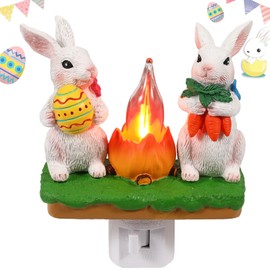 CFGPMM Bunny Campfire Flickering Nightlight, Easter Night Light Plug Into Wall with Switch, Rabbit LED Lamp for Hallway Stair Bedroom Easter Decoration