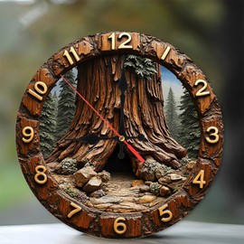 Lancholy Wooden Redwood Tree Wall Clock Giant Sequoia Clock 10-Inch Wooden Wall Clock, Silent Movement, Battery Operated (AA Batteries Not Included), Artistic Home Decor, Perfect for Home Accents