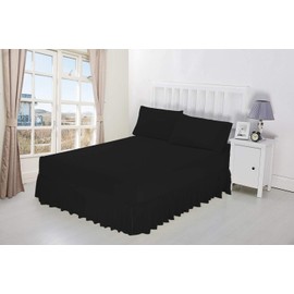 Luxury Percale Frilled Valance Fitted Sheets 14 Colours in Single, Double, King, Super King (Double, Black)