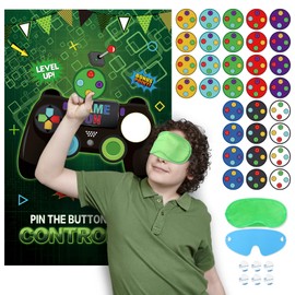 Eaezerav Pin The Button on The Video Game Party Game 32 Video Game Button Stickers Large Poster Video Game Birthday Party Decoration for Kids