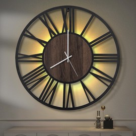 LEIKE Large Wall Clocks with Night Light Battery Operated,Silent Non Ticking,Rustic Modern Big Wood Clock for Living Room, Bedroom,Kitchen,Farmhouse,Office,Home Decor-24 Inch(Roman Numerals)