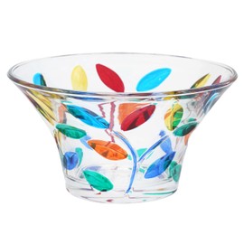 Glass Of Venice Murano Italian Crystal Small Accent Bowl Candy Dish - 5 Inch Diameter. Multicolor Tree Leaves Branches Design - Hand-Cut Crystal Made in Venice, Italy