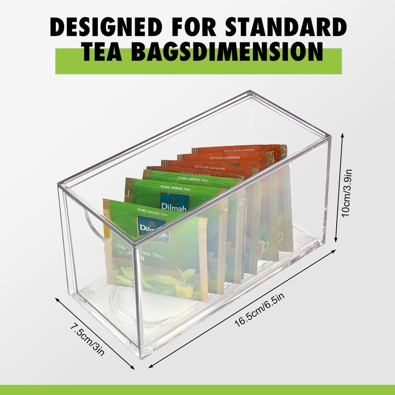 Ettrick 6 Pack Stackable Tea Bag Organizer, Clear Acrylic Tea
