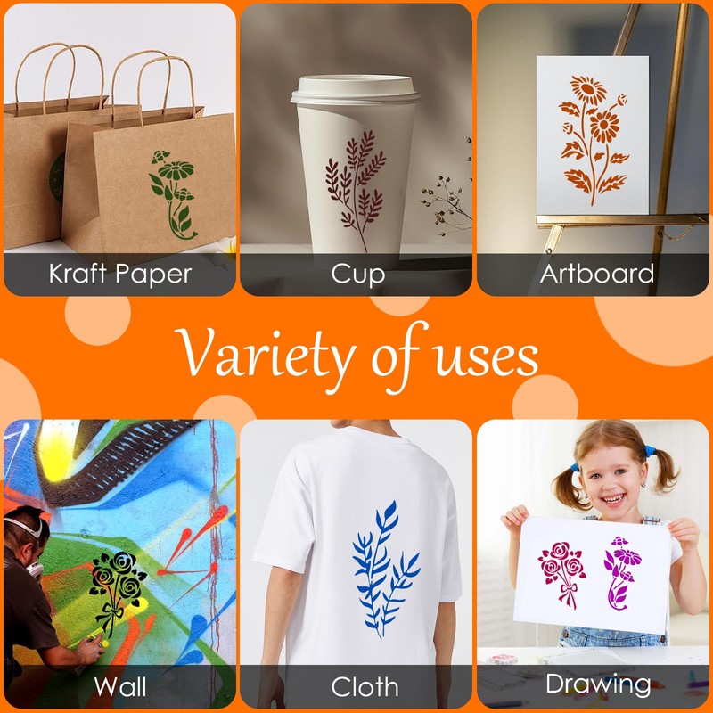 soitzhoc 24 sheets stencils for painting on wooden boards,flower stencils