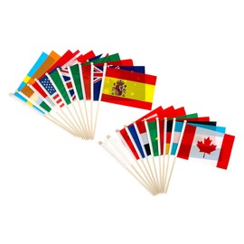 Set of 20 Countries: Hand Held Flag, 5.5 x 8.3 inches (14 x 21 cm), Includes Bamboo Flagstick, Perfect for International Events, Sports Support, School Activities, and Parties