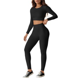 JN JANPRINT Gym Set Women Workout Set 2 Pieces Outfits Long Sleeve Top High Waist Leggings Activewear Clothes Gym wear Sets