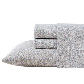 Laura Ashley - Twin Sheets, Cotton Percale Bedding Set, Crisp & Cool Home Decor (Emogene Purple, Twin)