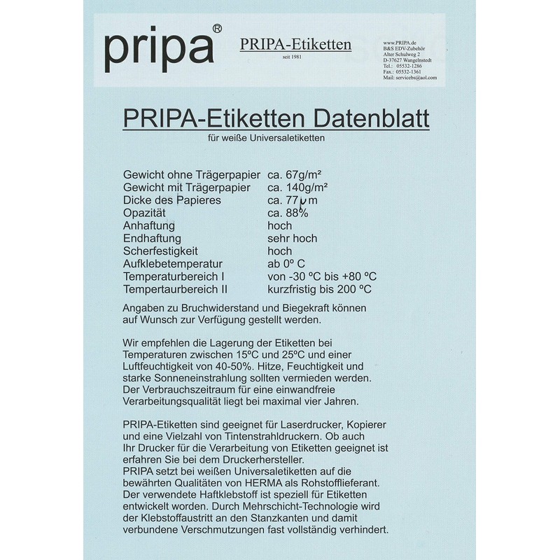 pripa - Etikett 99,1 x 67,7 mm - 8 Stueck