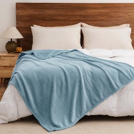 PHF Cuddly Fluffy Fleece Blanket, Oeko-Tex Soft Warm Blanket, Bedspread, Throw Blanket for the Sofa, Bed, Grey Blue, 130 x 150 cm