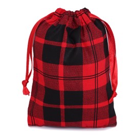 Mayatra's Buffalo Plaid Organic Cotton Drawstring Bag Sack Present Xmas Gift Cotton Christmas Bags Party Stocking Storage Bags, Wedding Holiday 5x7 Inches (Red Bags)(Pack Of 10)