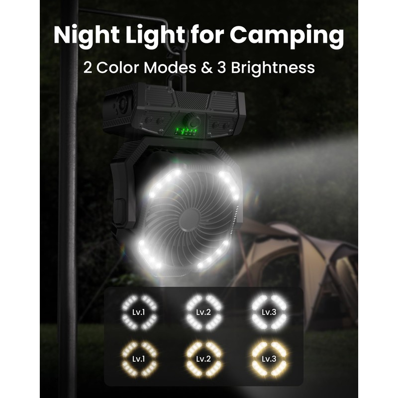 27H Work Hours Rechargeable Camping Fan, Portable Battery Operated Desk