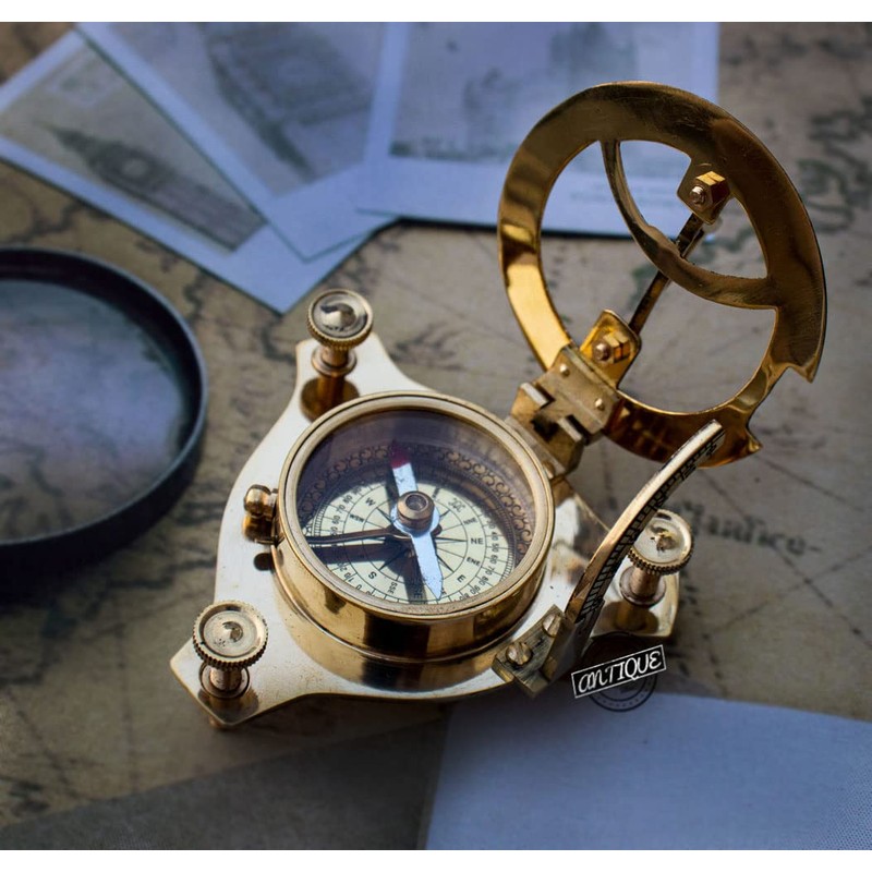 Brass Sundial Compass Maritime Pocket Sun Watch Compass Hiking/Travel/Camping