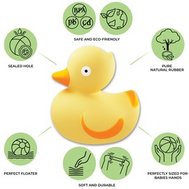CaaOcho Pure Natural Rubber Baby Bath Toy - Lily The Duck - Without Holes, BPA, PVC, Phthalates Free, Textured for Sensory Play, Sealed Bath Rubber Toy, Hole Free Bathtub Toy for Babies