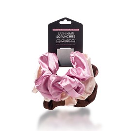GIOVANNI Satin Extra Large Hair Scrunchies - Gentle on your Hair, Fashionable, Satin, Hair Styling Tool - Blush, Beige, Dark Brown (Pack of 3)