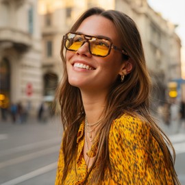 J.Fée Sunglasses Men Retro Sunglasses Women Vintage Fashion Men Women Sunglasses Lightweight Double Bridge Sunglasses UV400 Protection, Leopard#orange