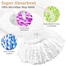 NICEMOVIC 5 Pack Spin Mop Replacement Head for 360° Spin Mop System, Round Shape Standard Universal Size Mop Head, Microfiber Spin Mop Refills Easy Cleaning and Machine Washable