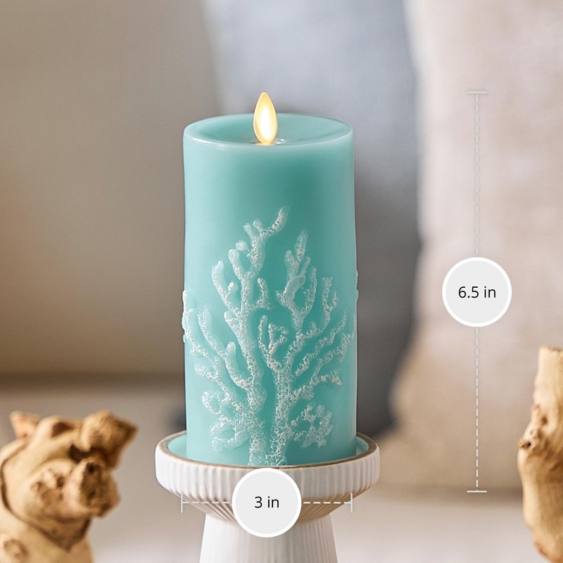 Luminara Embossed Coral Flameless LED Candle Moving Flame Pillar, Unscented
