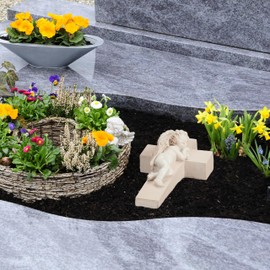 Relaxdays Grave Angel, Weatherproof, Frost-Proof, HBT 9 x 12.5 x 21 cm, Grave Decoration, Guardian Angel on Cross, Polyresin, Cream