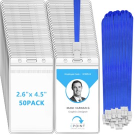 FZENeast ID Badge Holder with Lanyard, Vertical Clear Plastic ID Holder with Waterproof Resealable Zip, Name Tag Holder for Office, School, Conference (50 Pack)
