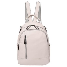 A1 FASHION GOODS Women's Real Leather Backpack, Multi-Zip Pockets Shoulder Bag Travel Rucksack Daypack A665 (Off-White)
