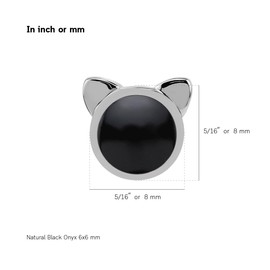 Silvershake 6MM Natural Round Shape Black Onyx Inlay White Gold Plated 925 Sterling Silver Cat Face Pet Cute Stud Earrings Jewelry for Women, Sterling Silver Rhodium (White Gold Plated), natural black