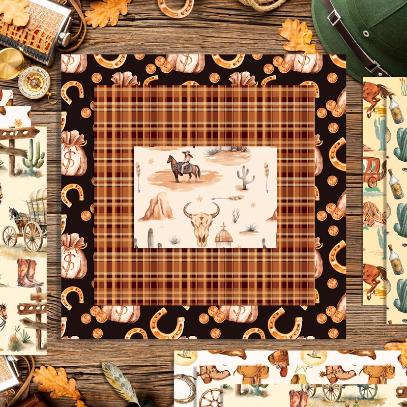 Western Pattern Cowboy Scrapbook Paper Pad 11.8'' x 11.8'' Wild