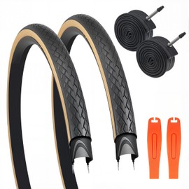 BALINGE 2 Pack with Tube 700C Road Bike Tire 700 * 35C Bike Replacement Tire,Folding Replacement Gravel Bike Tires for Bicycle, Wear-Resistant，2 Pack 2 Tube 2 Levers，Brown Wall