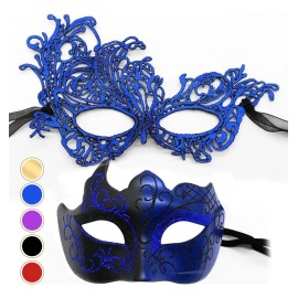 JOREILD 2pzs Antifaz Fiesta Mascaras Halloween Pareja Carnaval Cosplay Azul.antifaz Halloween Para Adulto,niño,pareja.accesorios De Halloween Cosplay 